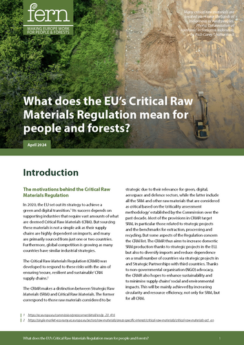 What does the EU’s Critical Raw Materials Regulation mean for people and forests?
